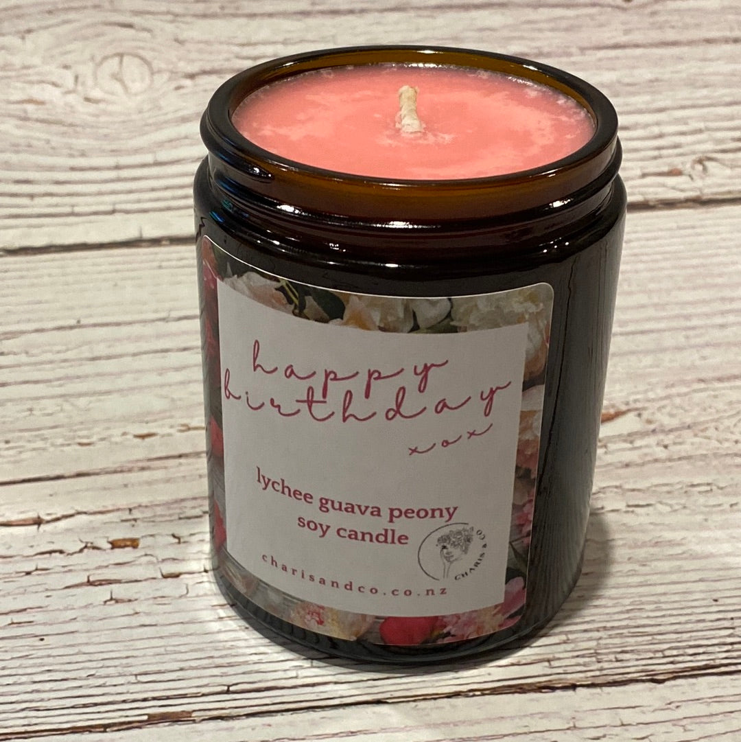 Happy Birthday lychee guava soy candle