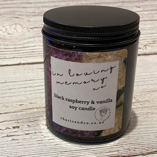In loving memory black raspberry and vanilla soy candle