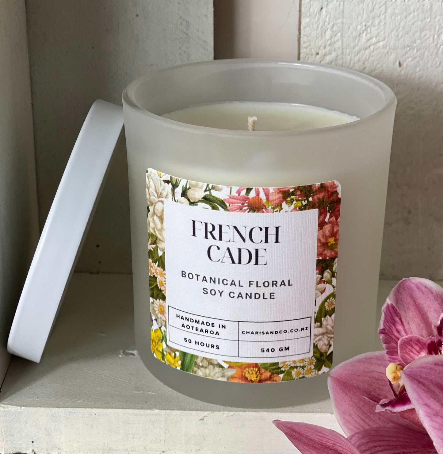 French Cade botanicals soy candle