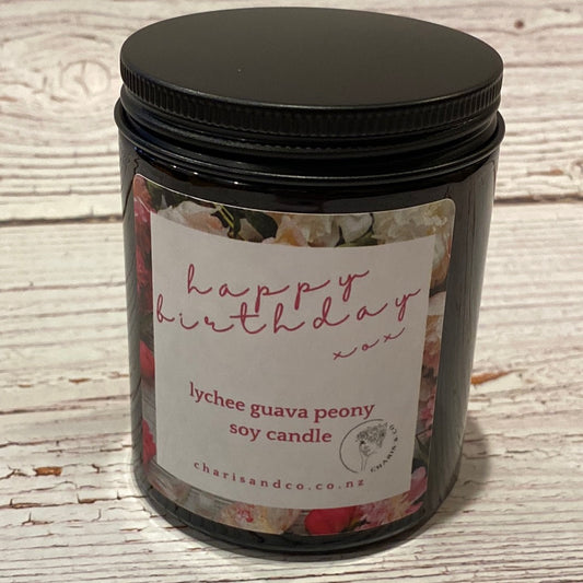 Happy Birthday lychee guava soy candle