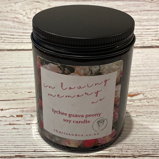 In loving memory lychee guava soy candle