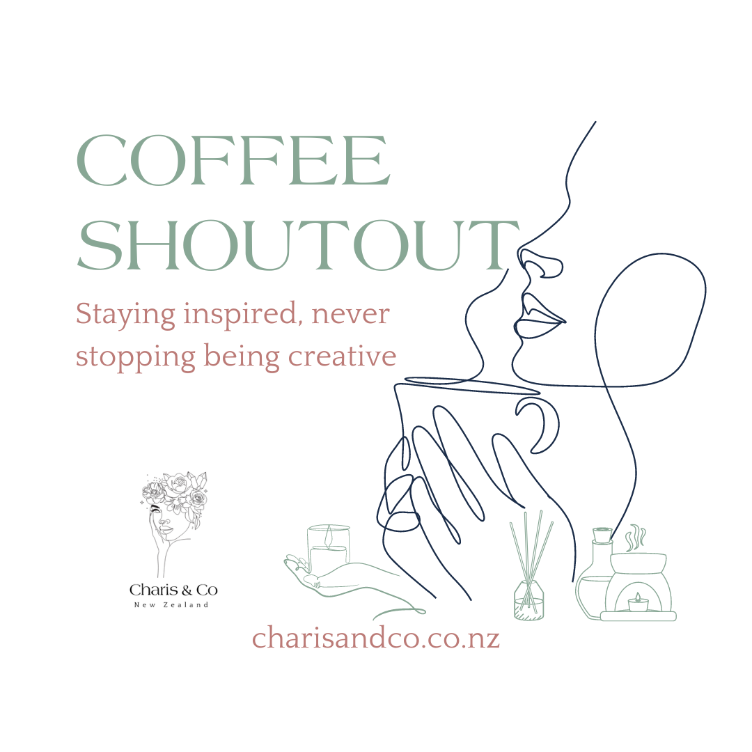 picture of coffee shoutout collage, with a saying that says staying inspired, never stopping being creative