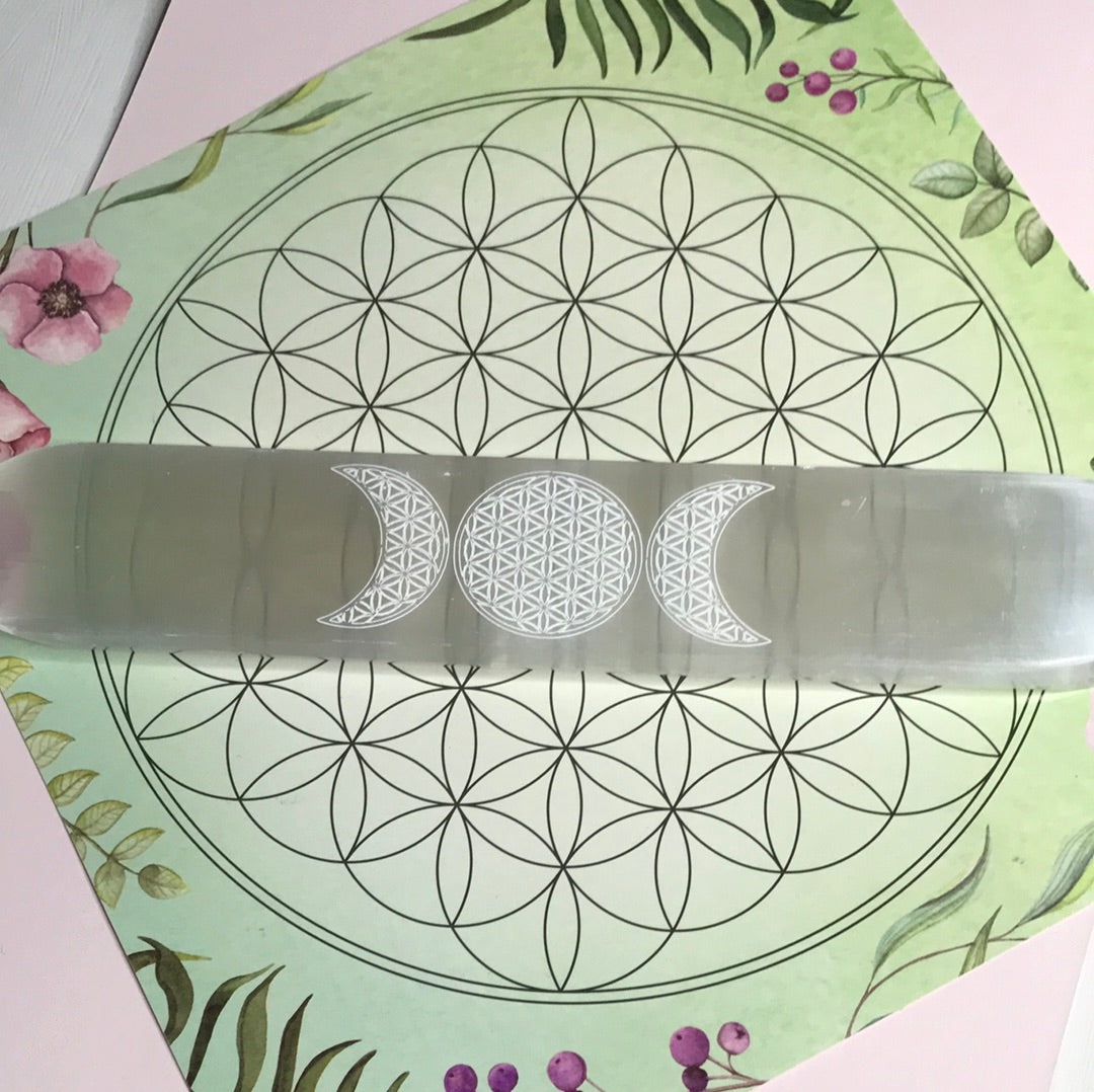 Goddess Selenite wand-flower of life